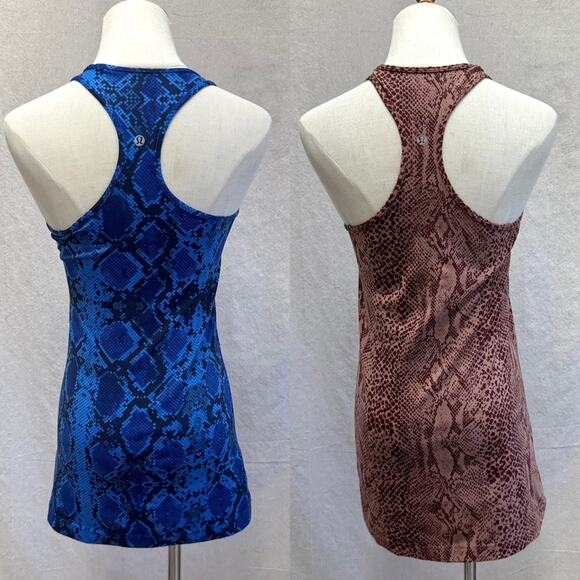 Lululemon Set of 2 Cool Racerback Tank in snakeskin print blue/berry size 6 & 8 - Picture 11 of 16